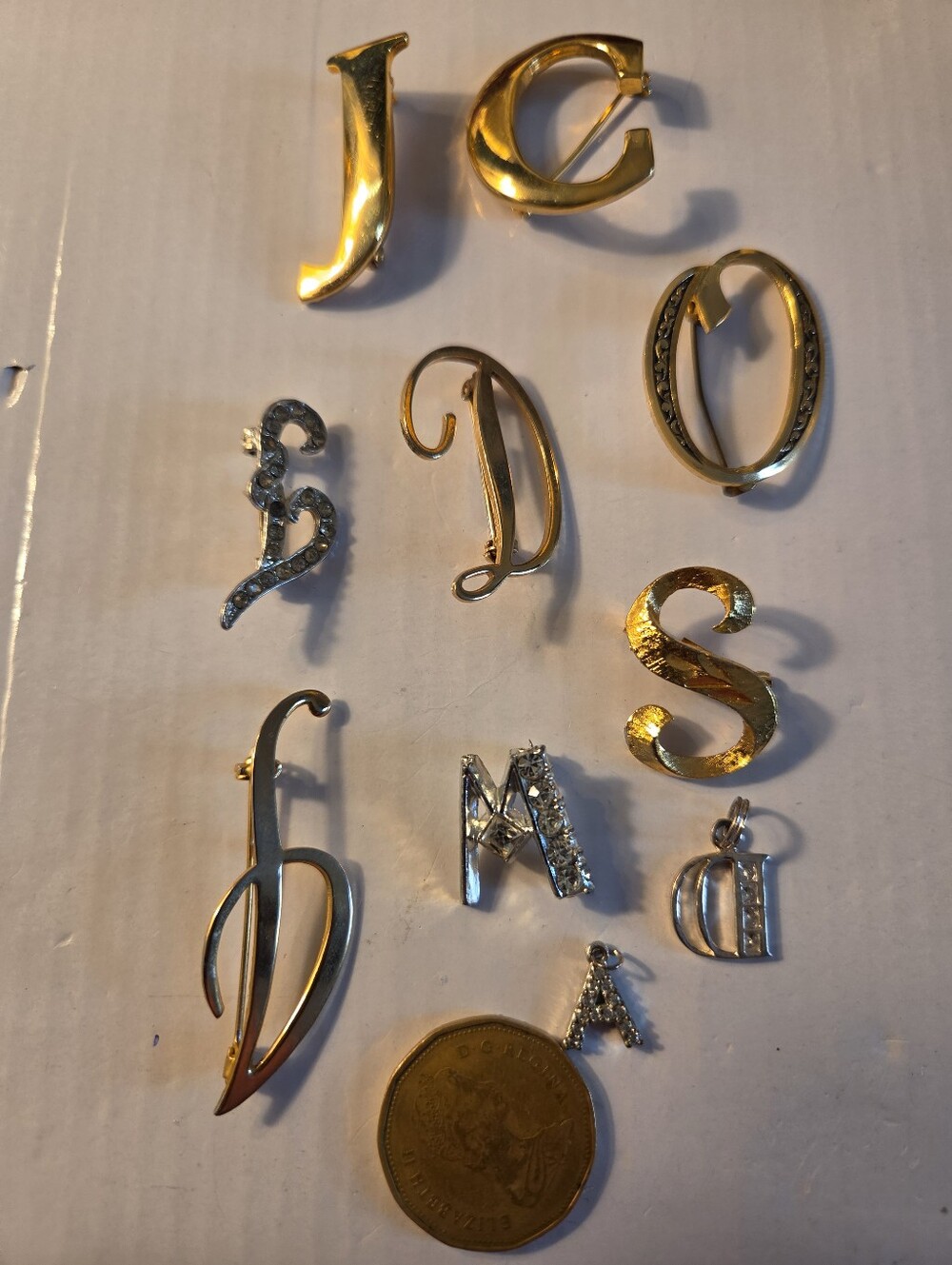 Gold and Silver Letter Brooches And Pin Jewelry Set - Mixed Initials - Picture 4 of 10